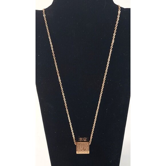 Rustic Cuff Brand Initials JJE or GGE Cube Pendant on Rose Gold Tone 18" - Picture 1 of 5
